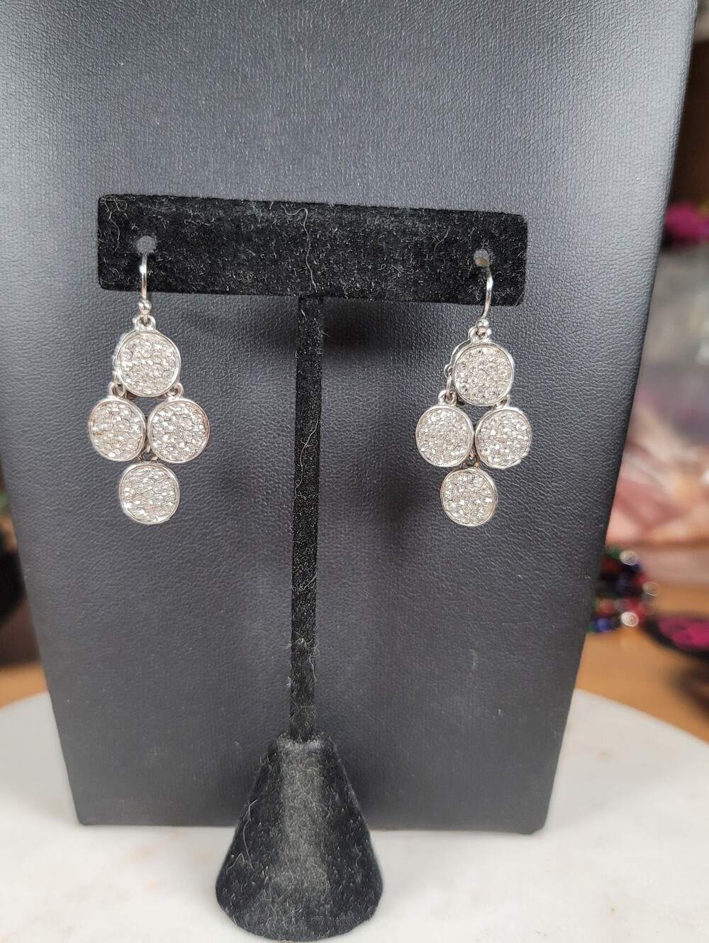 Vintage Silver Pave Crystal Cluster Drop Earrings